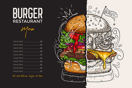 Restaurant brochure vector, menu design. Vector cafe template wi burger-menu-parsrgb.ir-767